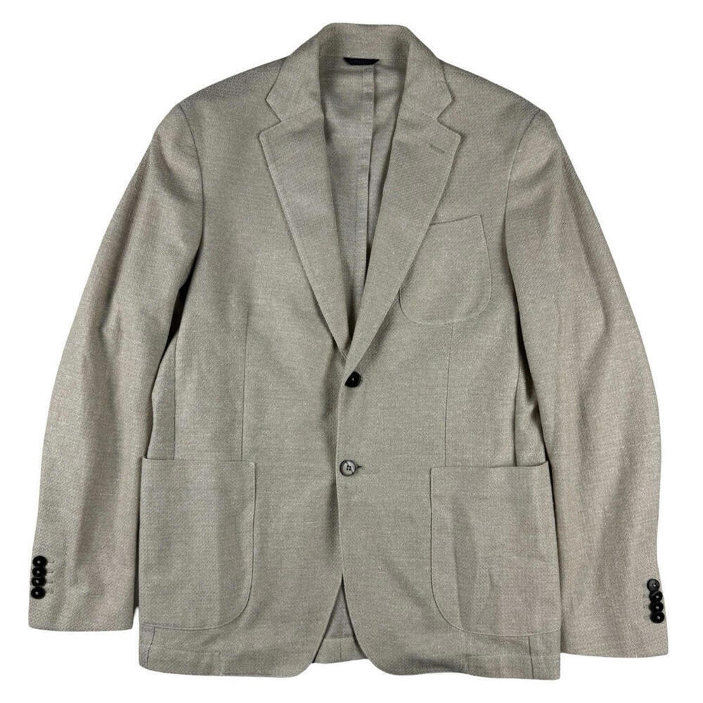 Patrick Assaraf Cotton Linen Blend Sport Coat Blazer Beige Size 52 EU | 42 US